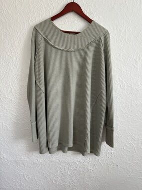 Easel Light Grey Waffle Knit Oversized Long Sleeve Top